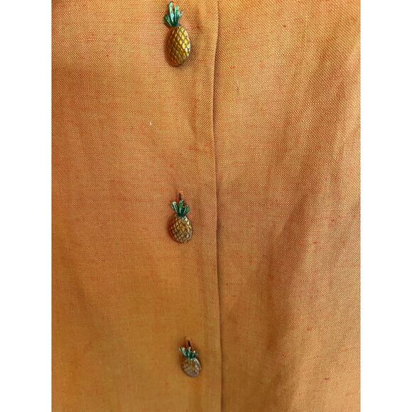 Maggy London Women's Size 12 Linen/Rayon Pumpkin Sheath Dress w Pineapple Button - Picture 4 of 10